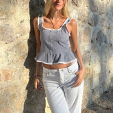 BXOXO Women's Tie Back Tank Tops Classic Plaid Print Sleeveless Square Neck Button Front Vest Summer Shirts Y2K Streetwear